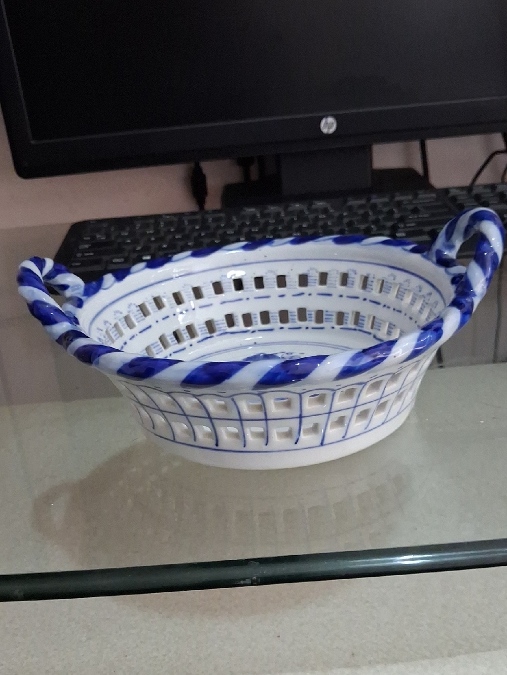 China Blue and White Hand-Painted Ceramic Basket Vase